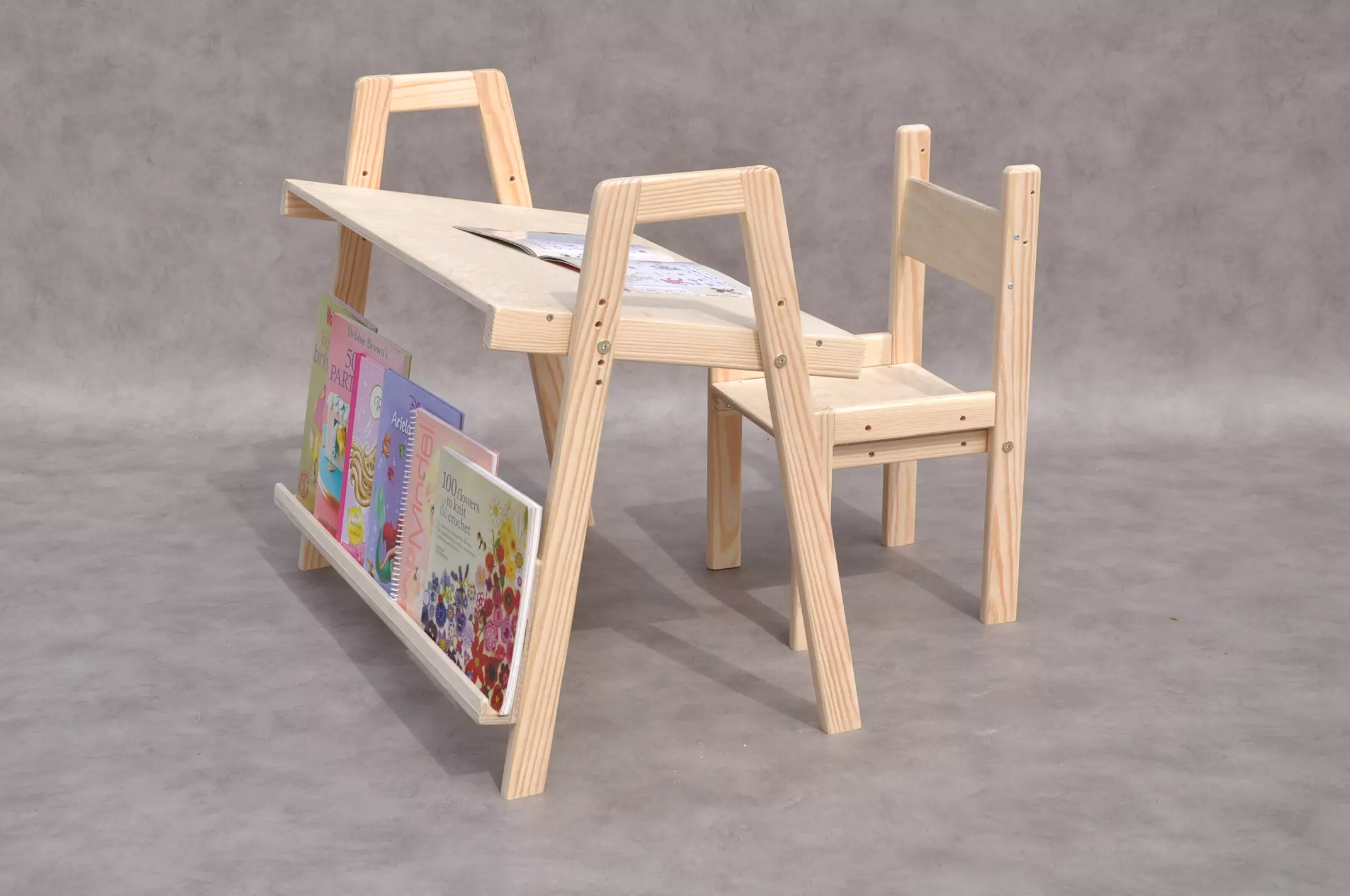 Montessori bērnu galds un krēsls – regulējams koka komplekts mācībām 1–6 gadiem